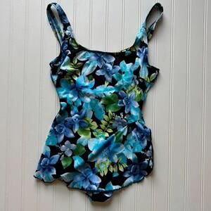 Vintage blue floral one piece bathing suit